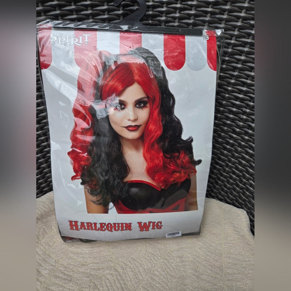 Spirit Halloween Harlequin Curls Wig Red & Black Long Hair Cosplay
